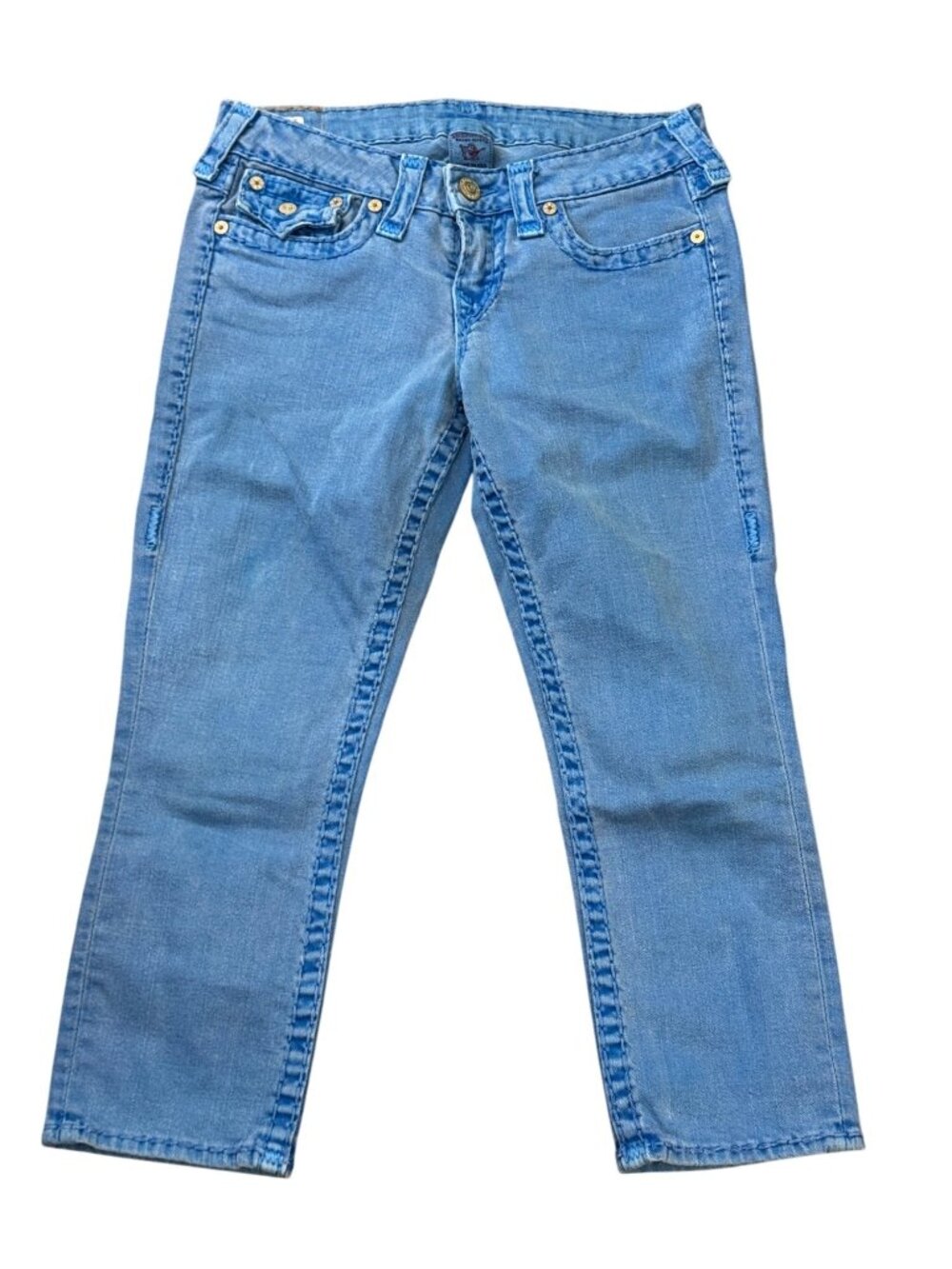 Vintage Y2K True Religion Womens 28 Light Wash Denim Jeans Made In USA With Flap